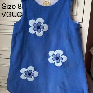 The Beaufort Bonnet Company Blue Dress with White & Navy Flower Appliqués